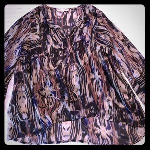 Staring at Stars Printed Peasant Tie-Neck Blouse